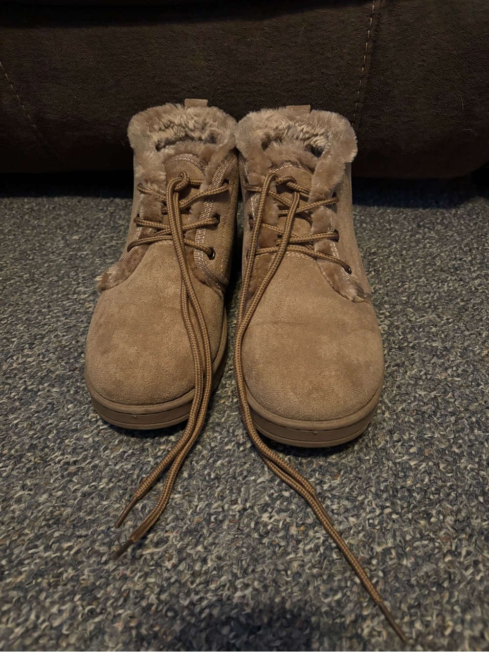 SO Tan Faux-Fur Lined Ankle Booties